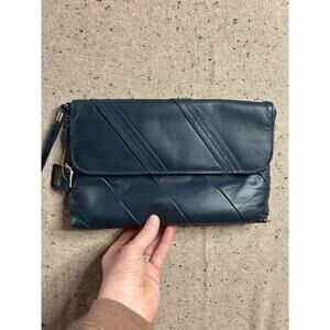 Deadstock 1980s Kmart Deadstock Navy Leather Clutch with Wrist Strap NWT Vintage
